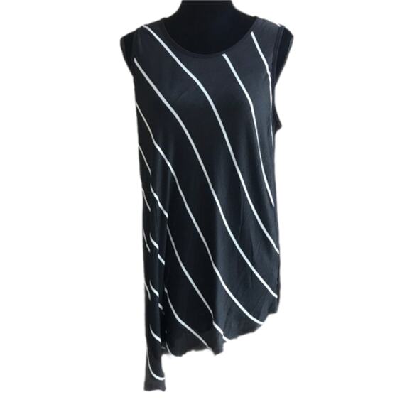 Gibson Womens Tank Top Size Large Asymmetric Black White Striped Stripes NEW - Picture 2 of 7